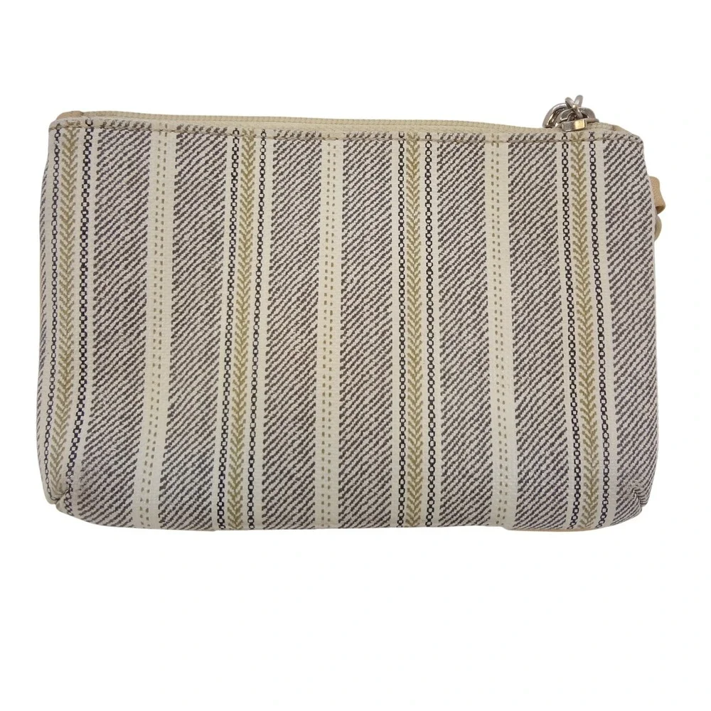 Coach Legacy Weekend‎ Ticking Stripe Canvas Wristlet Small Beige Striped